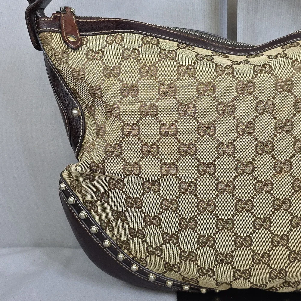 Gucci Beige Monogram Hobo Bag with Green-Red Stripe - Authenticated - Picture 3 of 16